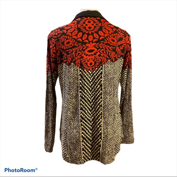 Soft surroundings long sleeve red black snap button up Blouse - Picture 4 of 8